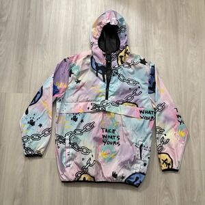 Reason Jacket Men NYC Graffiti Street Art Windbreaker Pastel Tie Dye Anorak XL
